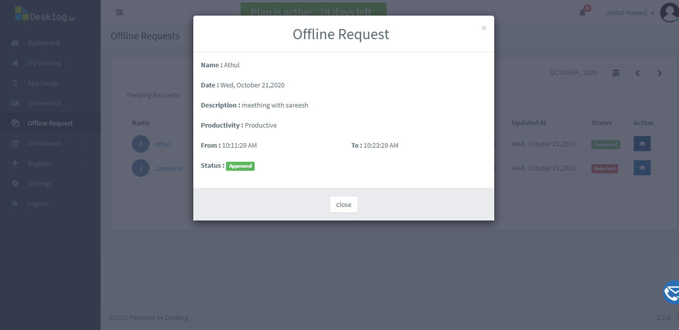 offline time request