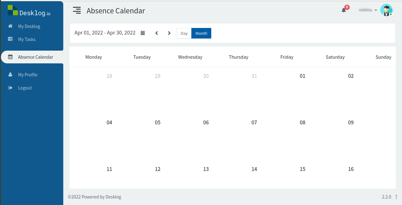 Absence calender