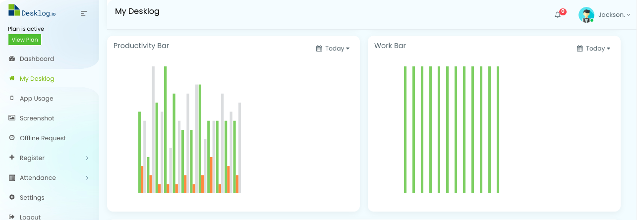 Desklog productivity bar graph