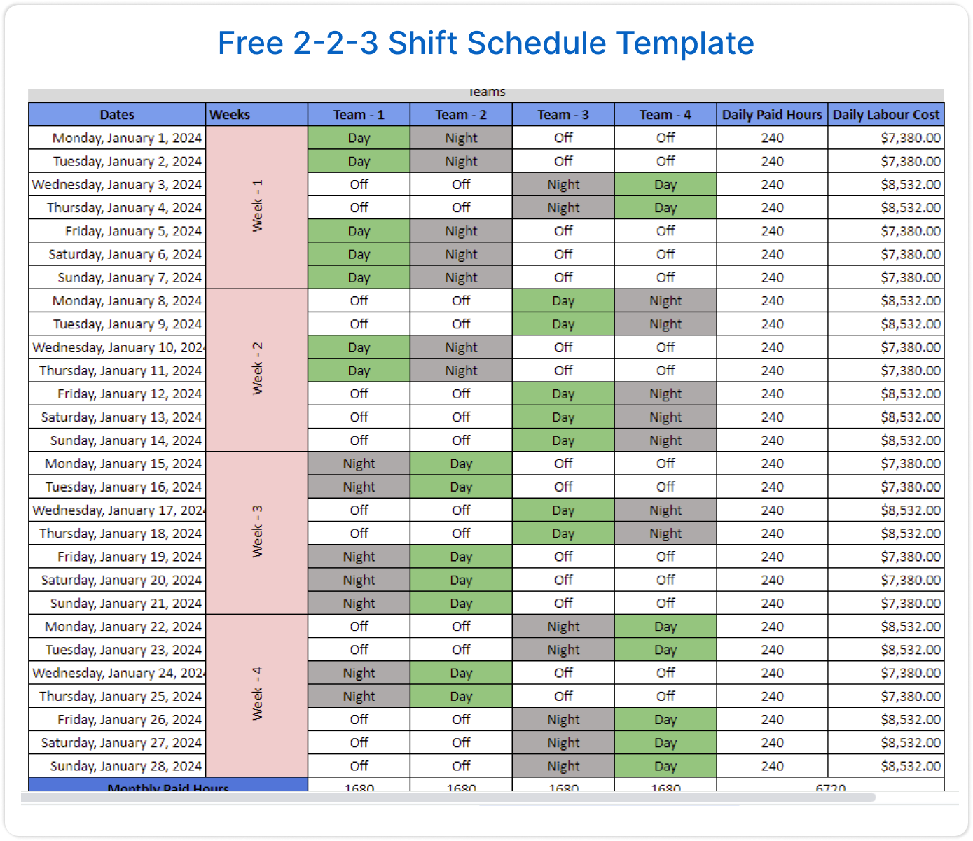 2-2-3 Schedule Template