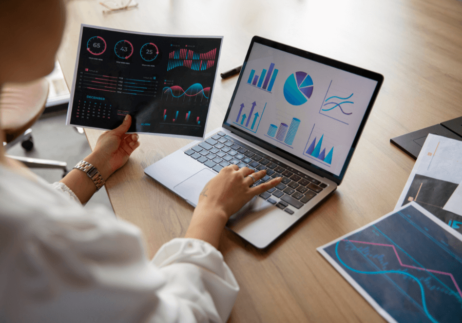 Professional analyzing data dashboard