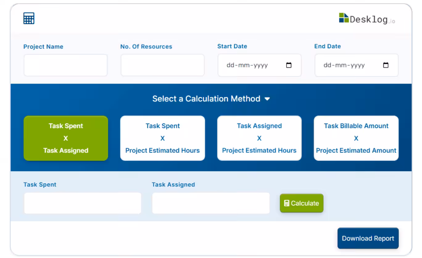 Desklog P&L Calculator Interface